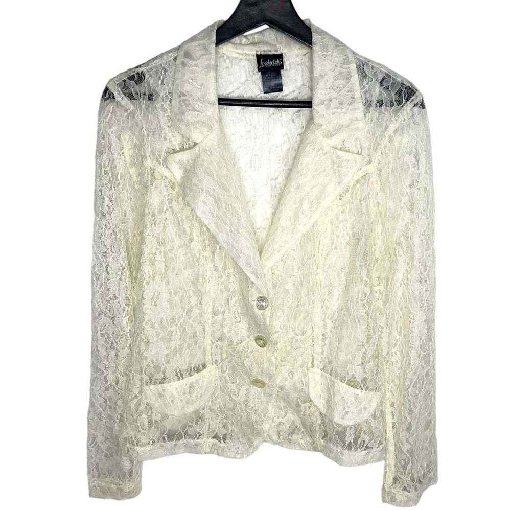 Vintage 90s Fredericks Of Hollywood Off White Lace Blazer Large